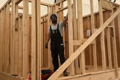 Stick wood frame construction of a new home